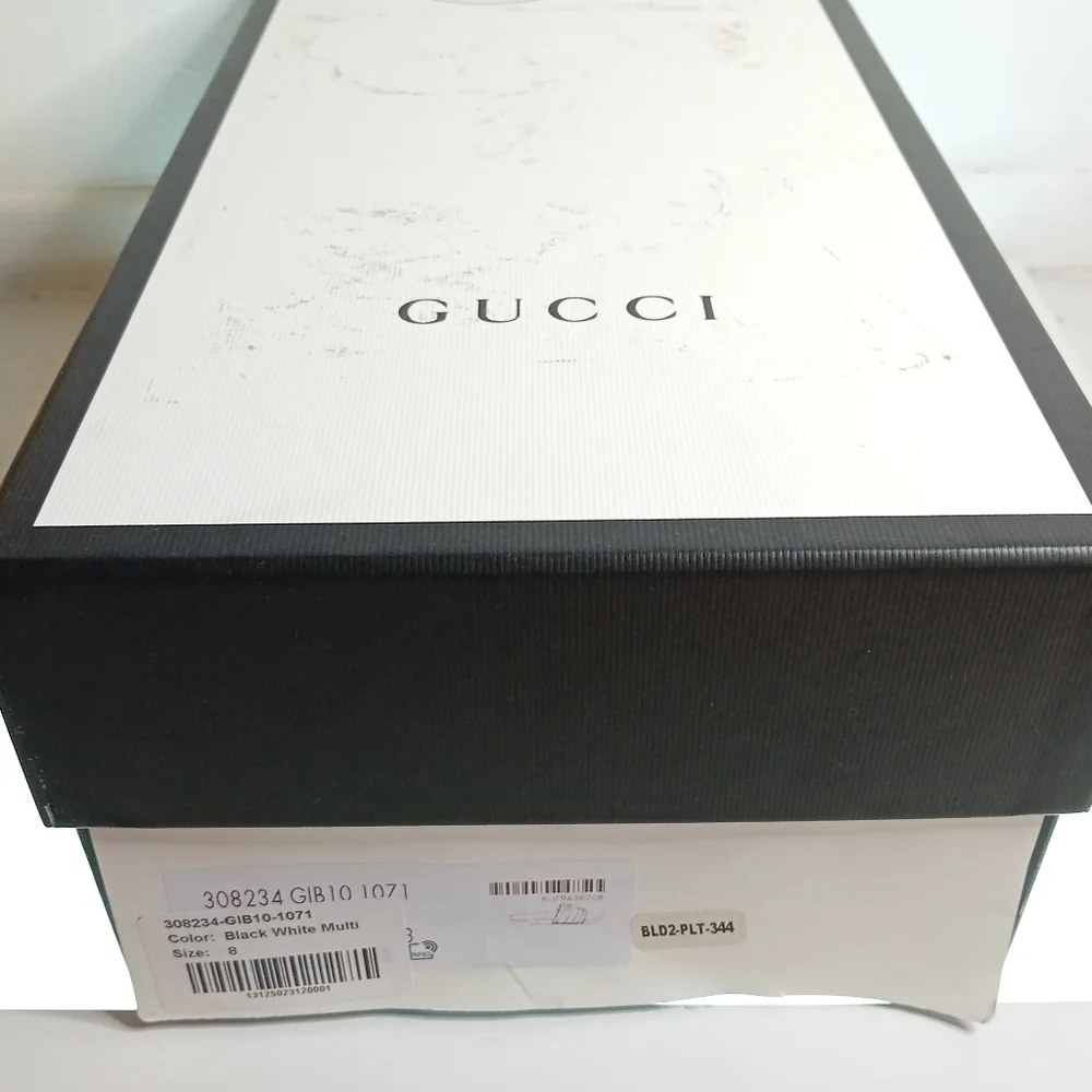 New Gucci 💯Authentic WEB RUBBER Slides IN BLACK Blue / Red & White Sandals